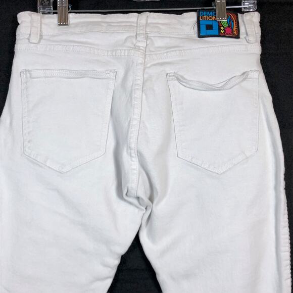 Demolition Mens Jeans White Moto Straight Distressed Premium Denim Y2K 32x30 - Picture 11 of 12